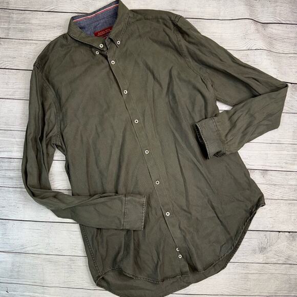 Zara Man Olive Green Button Down Shirt Size XL - Picture 1 of 5